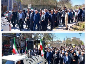 حسینعلی حاجی همپای مردم در راهپیمایی روز جهانی قدس شرکت کرد