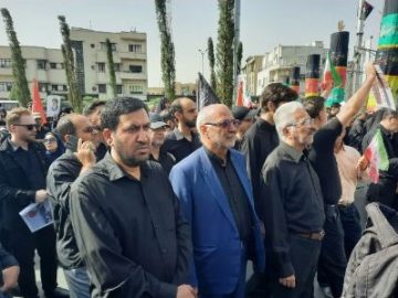 حضور حسینعلی حاجی دليگانی در آیین بدرقه باشکوه ملی تشییع شهدای جنگ ۱۲روزه